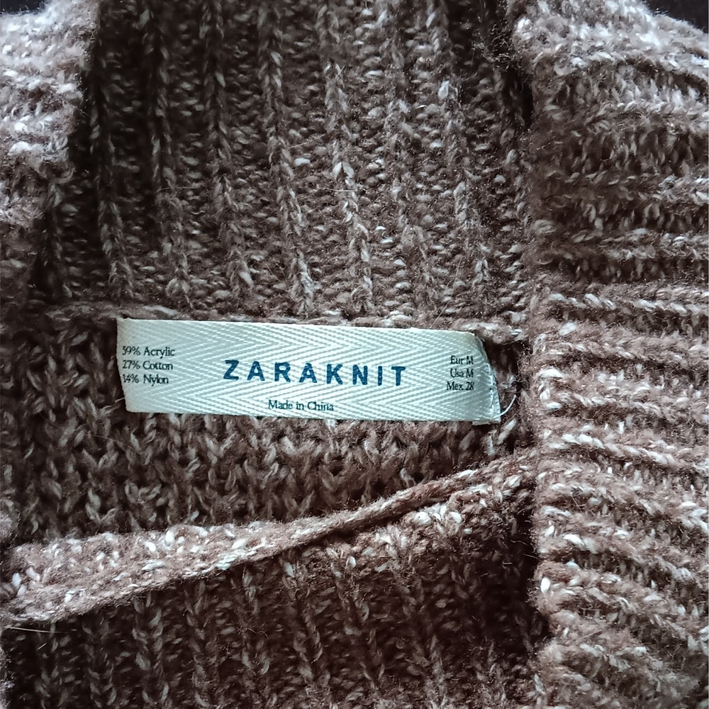 Zara Knit Mockneck Long Sleeve Cropped Sweater Brown M - Picture 5 of 6